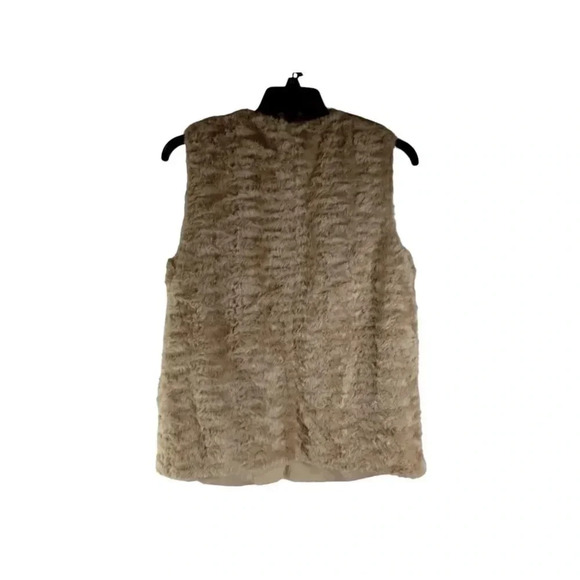 FOREVER 21 Womens Vest Beige Sleeveless Hook & Eye Faux Fur Round Neck Size L - Picture 3 of 8